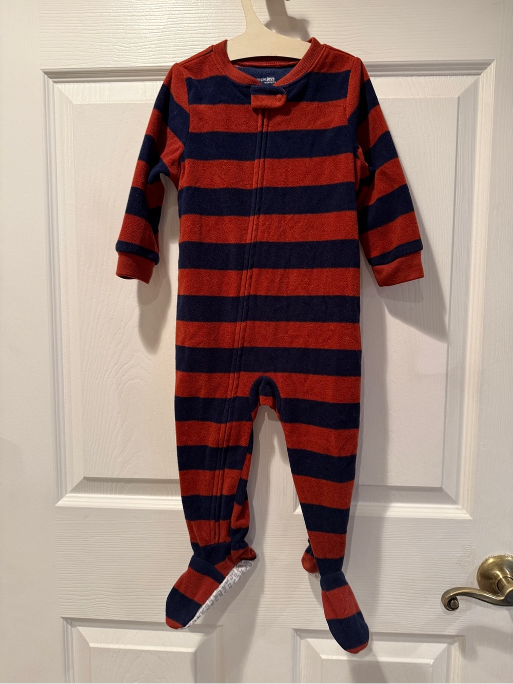 Carter's Rust Brown & Navy Striped Fleece Zip-up Footed Sleep & Play Pajamas 18M
